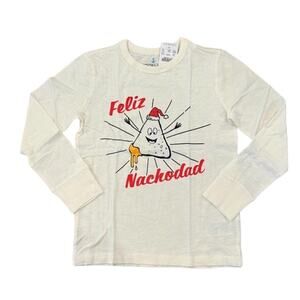 NWT J. Crew Kids Ivory W/"Feliz Nachodad" Christmas Graphic Long Sleeve Tee